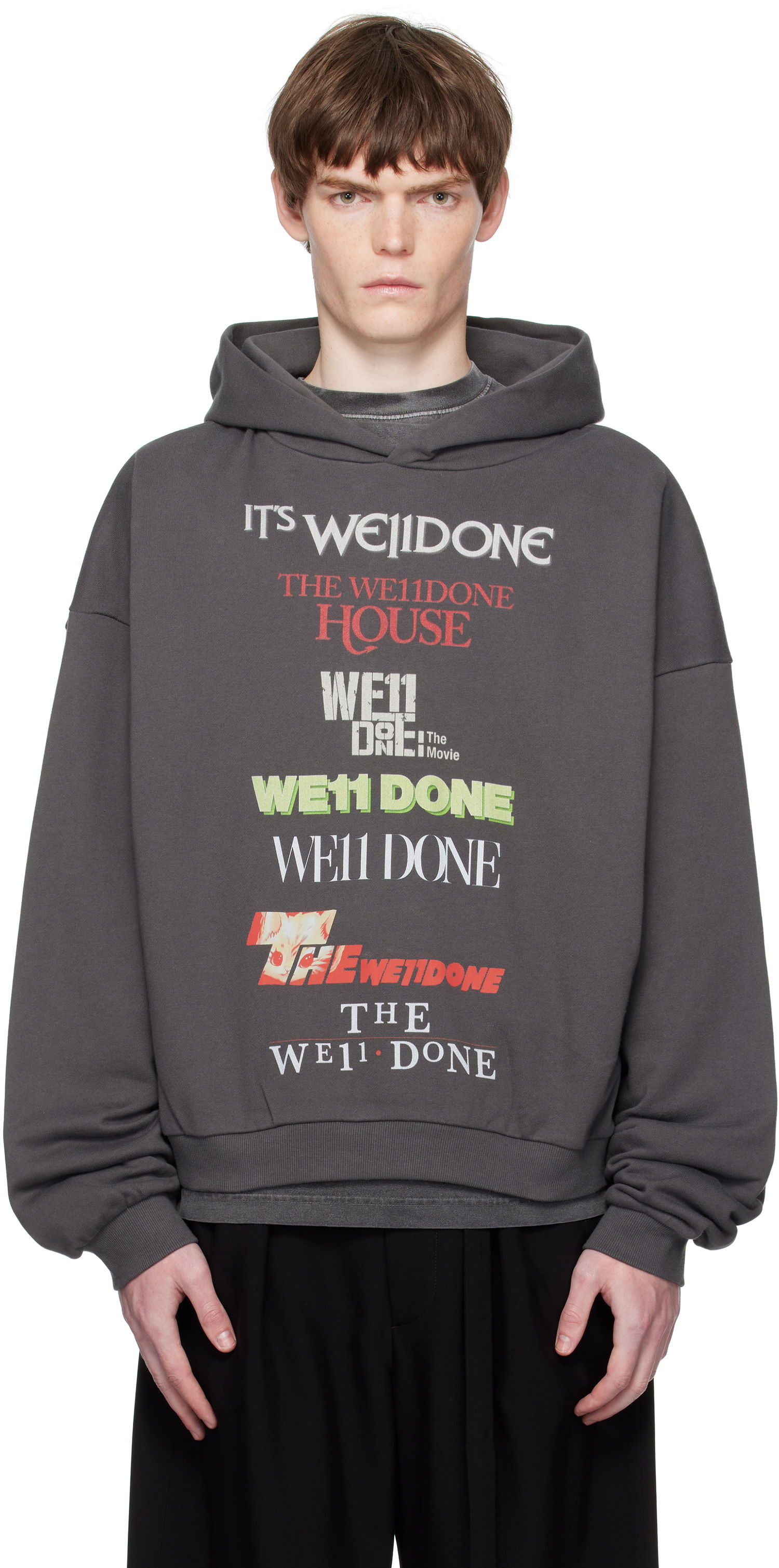 Huppari We11done We11done Multi Logo Print Hoodie Harmaa | WD-TH2-25-832-U-GY, 0