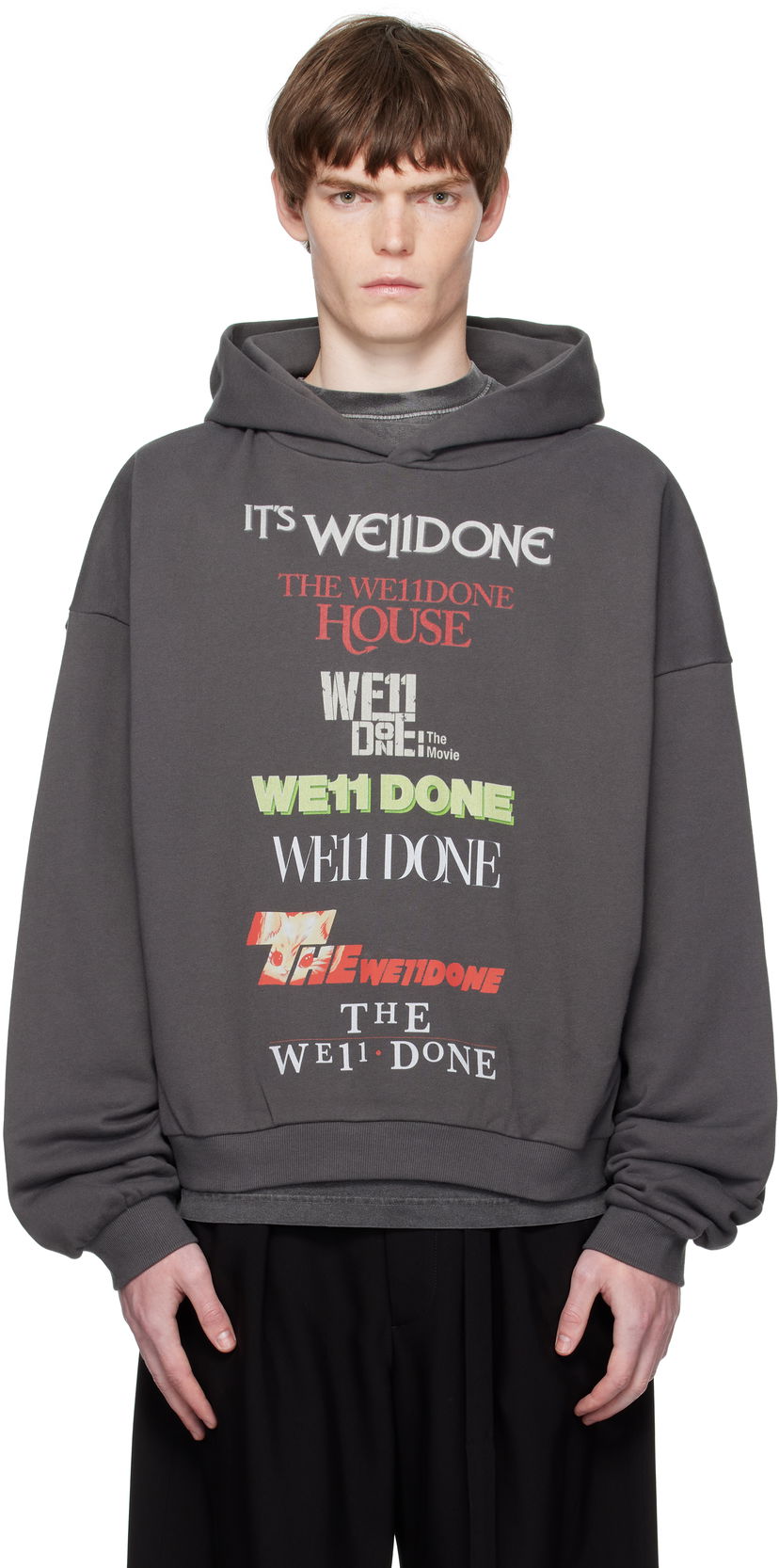 Huppari We11done We11done Multi Logo Print Hoodie Harmaa | WD-TH2-25-832-U-GY