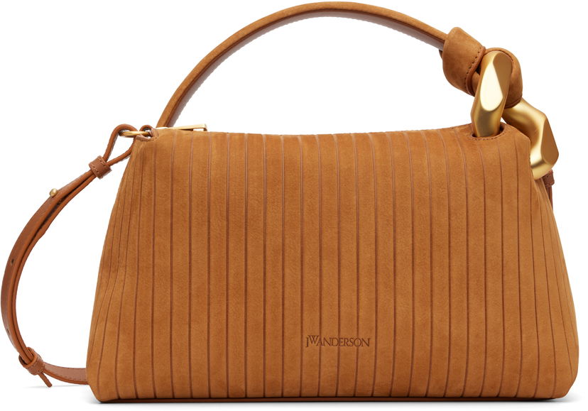 Olkalaukku JW Anderson The JWA Corner Pleated Suede Shoulder Bag with Sculptural Chain Handle Ruskea | HB0755-LA0375