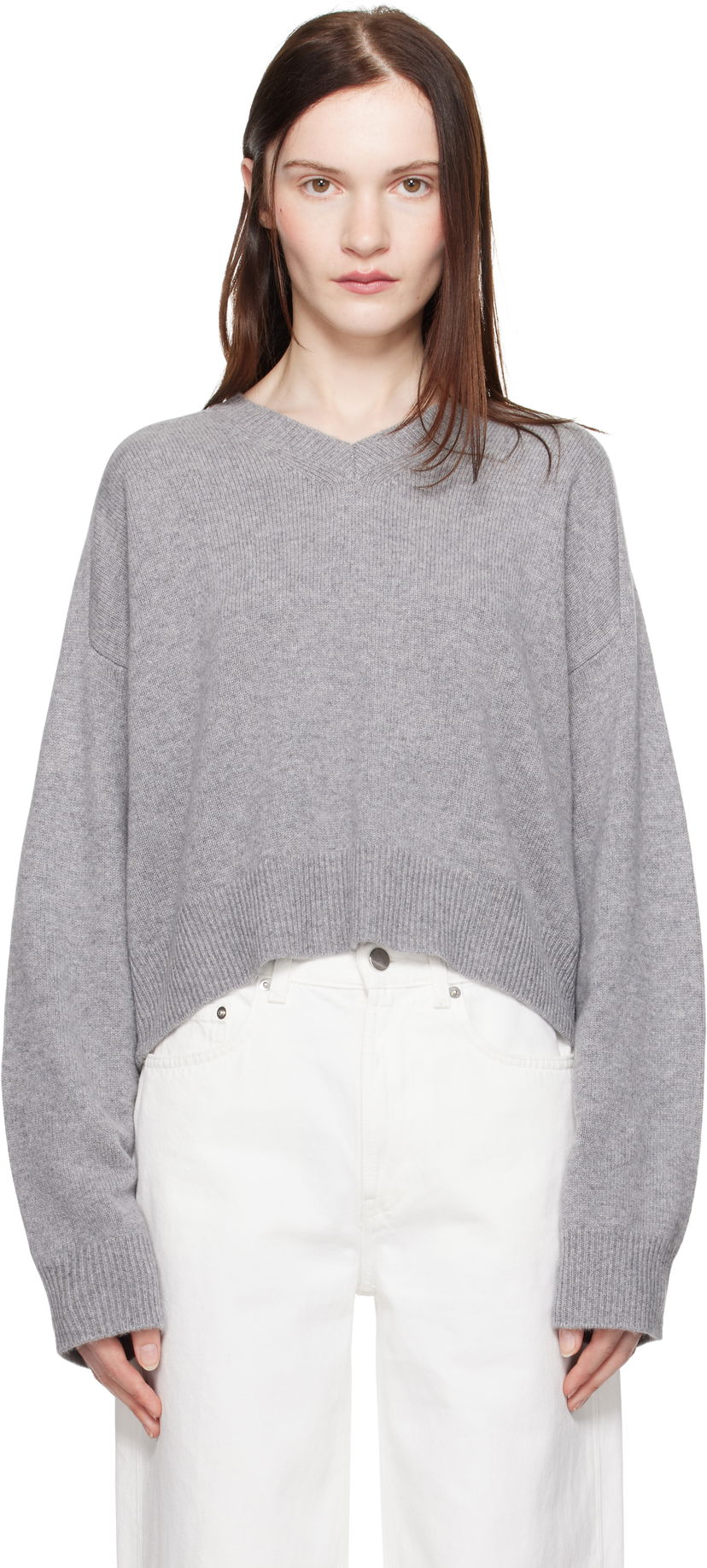 Villapaita Loulou de Saison Loulou de Saison Anzor Cropped V-Neck Sweater Harmaa | ANZOR