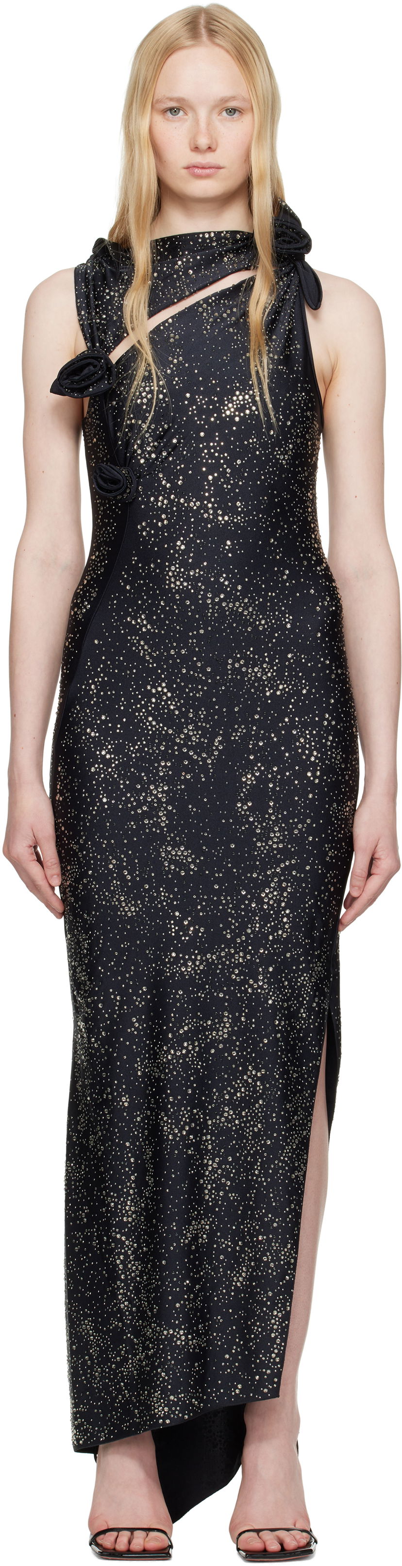 Mekko Coperni Coperni Crystal-Embellished Asymmetric Flower Maxi Dress Musta | COPR44CRF5001