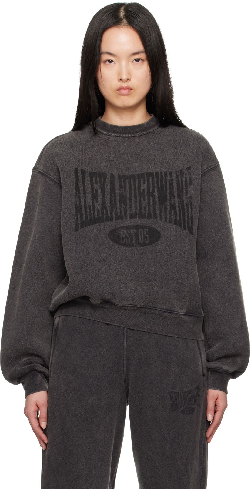 Villapaita Alexander Wang Alexander Wang Distressed Logo Sweatshirt Harmaa | 4CC2251539