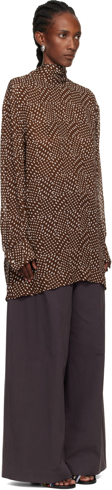 Paita Dries Van Noten Dries Van Noten Dot Print High-Neck Blouse Ruskea | 252-010779-2251, 1
