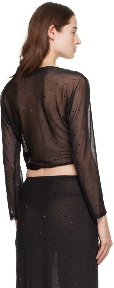 Crop top Anna Sui Anna Sui Rhinestone Mesh Long Sleeve Top Musta | 1024F22, 2