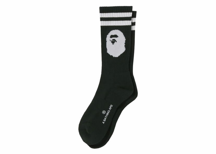 Sukat BAPE BAPE Ape Head Line Socks Olivedrab Musta | 1J80-184-004