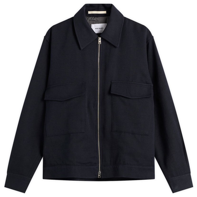 Takki NORSE PROJECTS Aksel Cavalry Cotton Wool Windstopper Full-Zip Jacket with Flap Pockets Tummansininen | N55-0641-7004