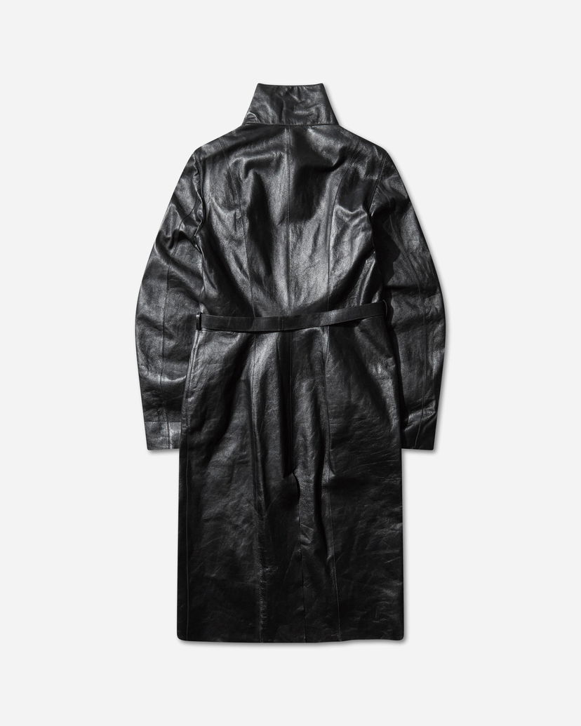 Trenssitakki OUR LEGACY Leather Belted Concealed Coat Musta | W4259CS 001