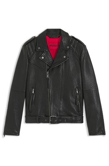 Takki BOSS Regular-fit biker jacket in buffalo leather Musta | 50542108, 0