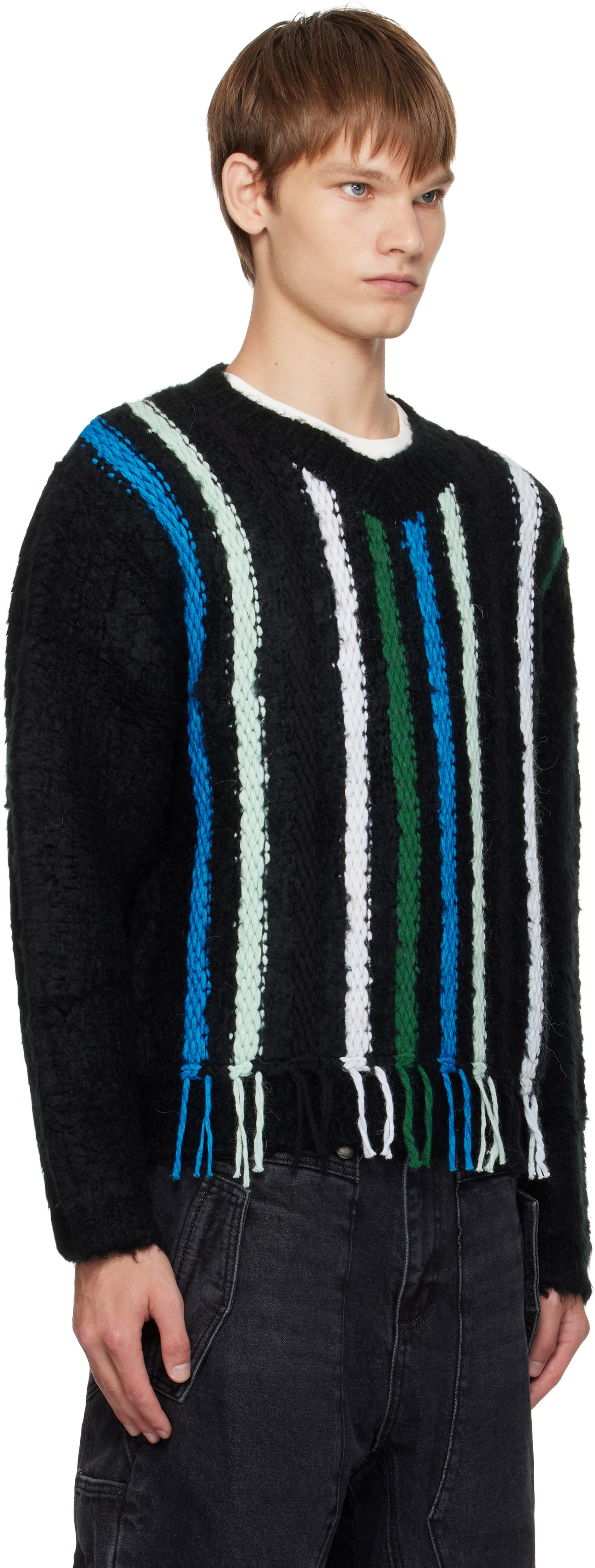 Villapaita Andersson Bell Andersson Bell Reverse Stripe Fringe Sweater Musta | atb1350u, 1