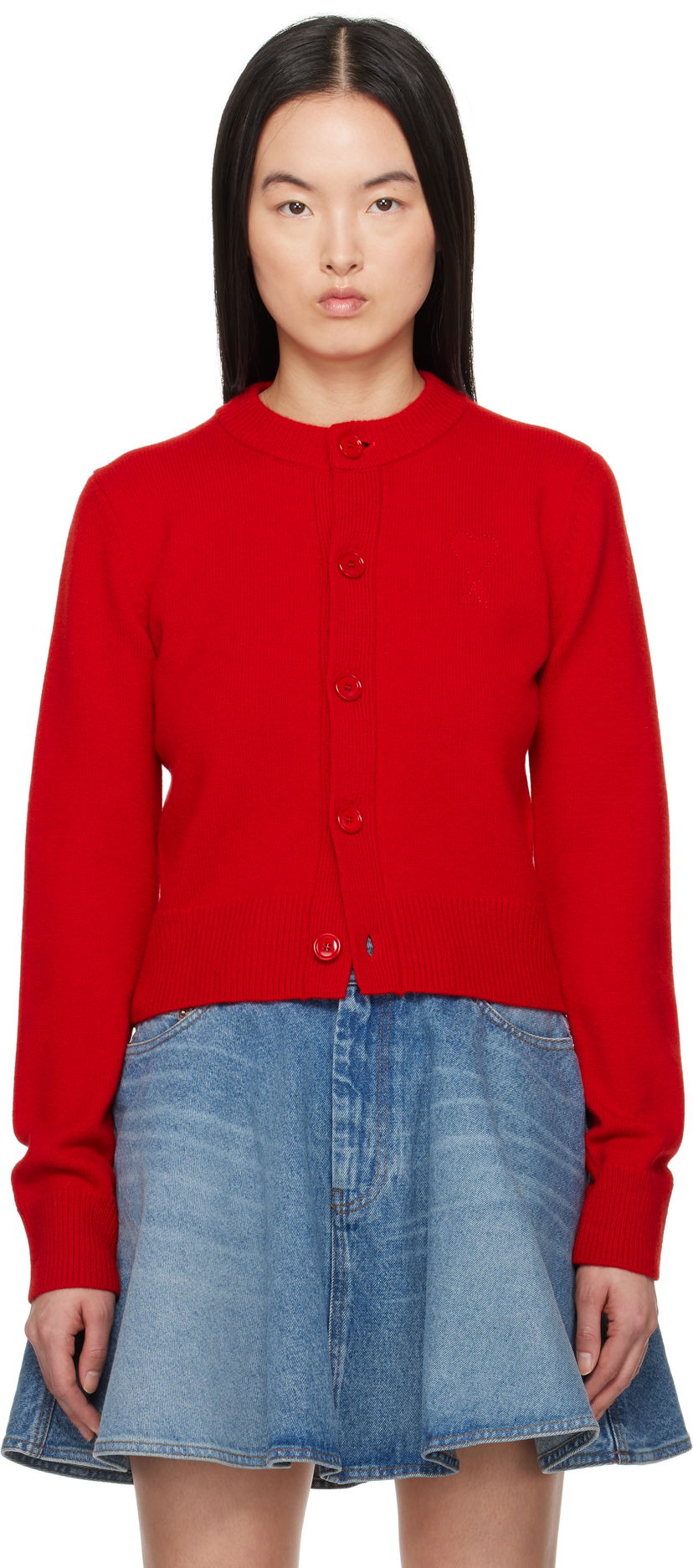 Villapaita AMI AMI Paris Ami de Coeur Crewneck Wool Cardigan Punainen | FKC171.KN0071