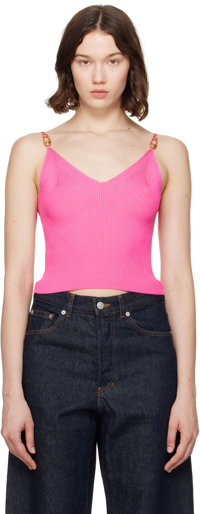 Tankkitoppi Versace Versace Safety Pin Knit Crop Camisole Vaaleanpunainen | 1017770_1A12699
