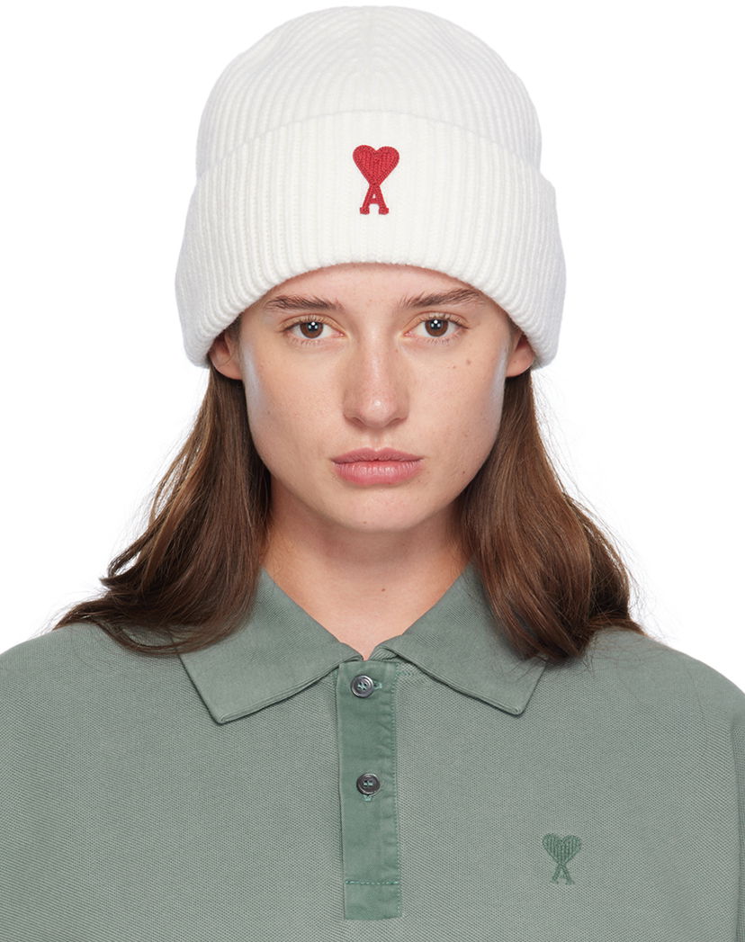Pipo AMI Paris Off-White Red de Cœur Beanie Valkoinen | UHA116.018