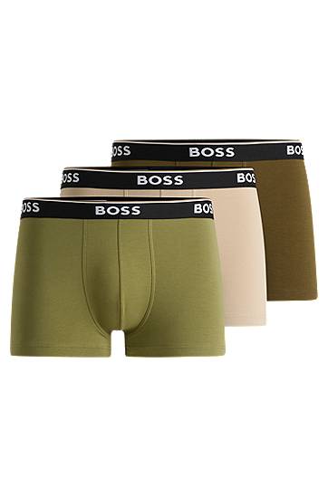 Nyrkkeilijät BOSS BOSS Stretch-Cotton Trunks with Logo Waistbands, Three-Pack Vihreä | 50531684