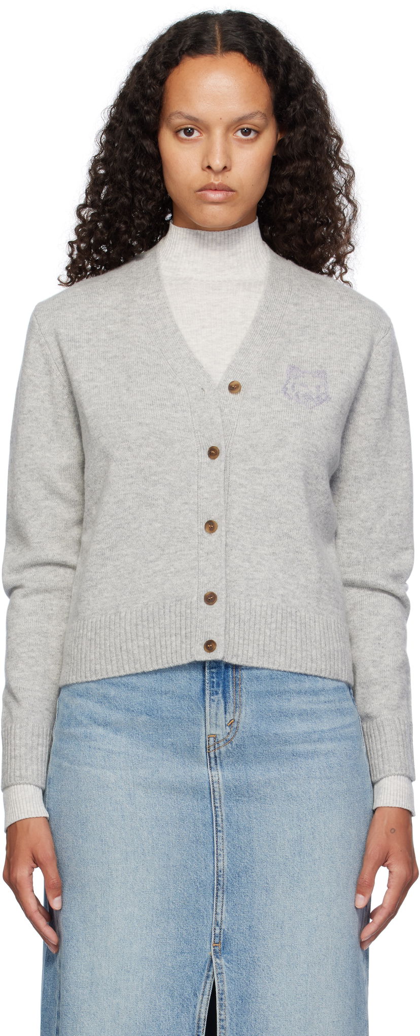 Villapaita MAISON KITSUNÉ Embroidered Cropped Cardigan Harmaa | NW00510KT1112