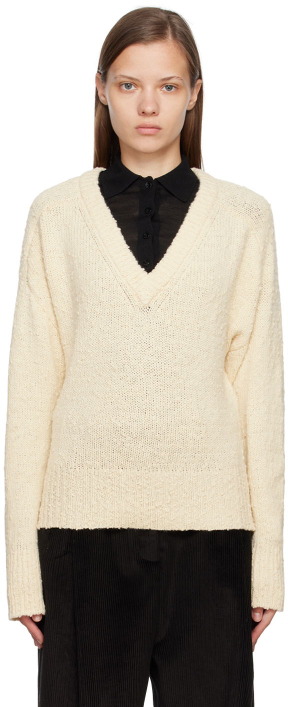 Villapaita TOTEME Textured Knit V-Neck Sweater Valkoinen | 224-5106-324