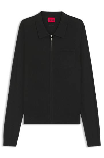 Takki BOSS Regular-Fit Knit Zip-Front Jacket Musta | 50543769