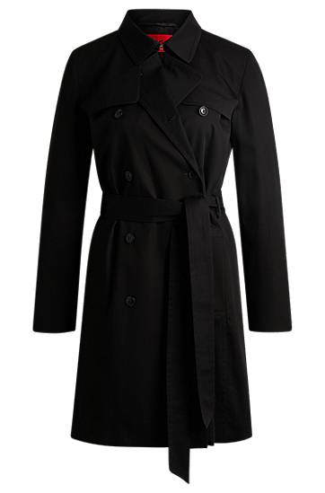 Trenssitakki BOSS Double-Breasted Regular-Fit Cotton Trench Coat Musta | 50533902