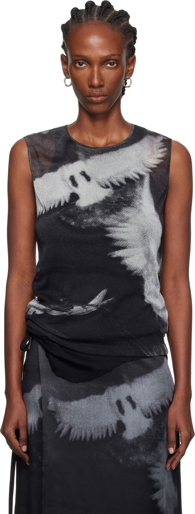 Tankkitoppi Ann Demeulemeester Ann Demeulemeester Doves Printed Tulle Tank Top Musta | 2520-W-JTO05-FA657-D0097