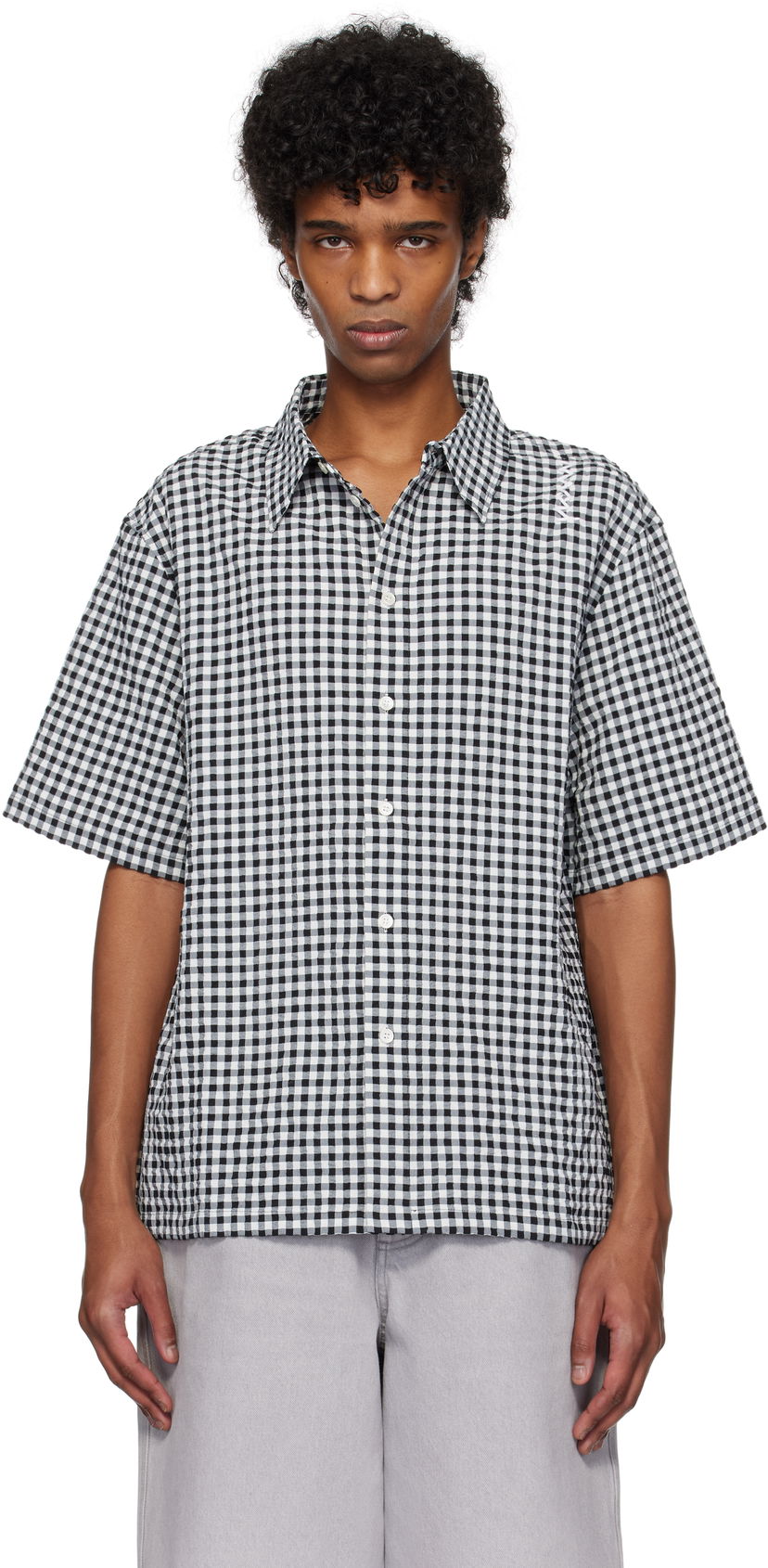 Paita Marni Marni Gingham Seersucker Shirt Musta | CUMU0331S0 UTN929
