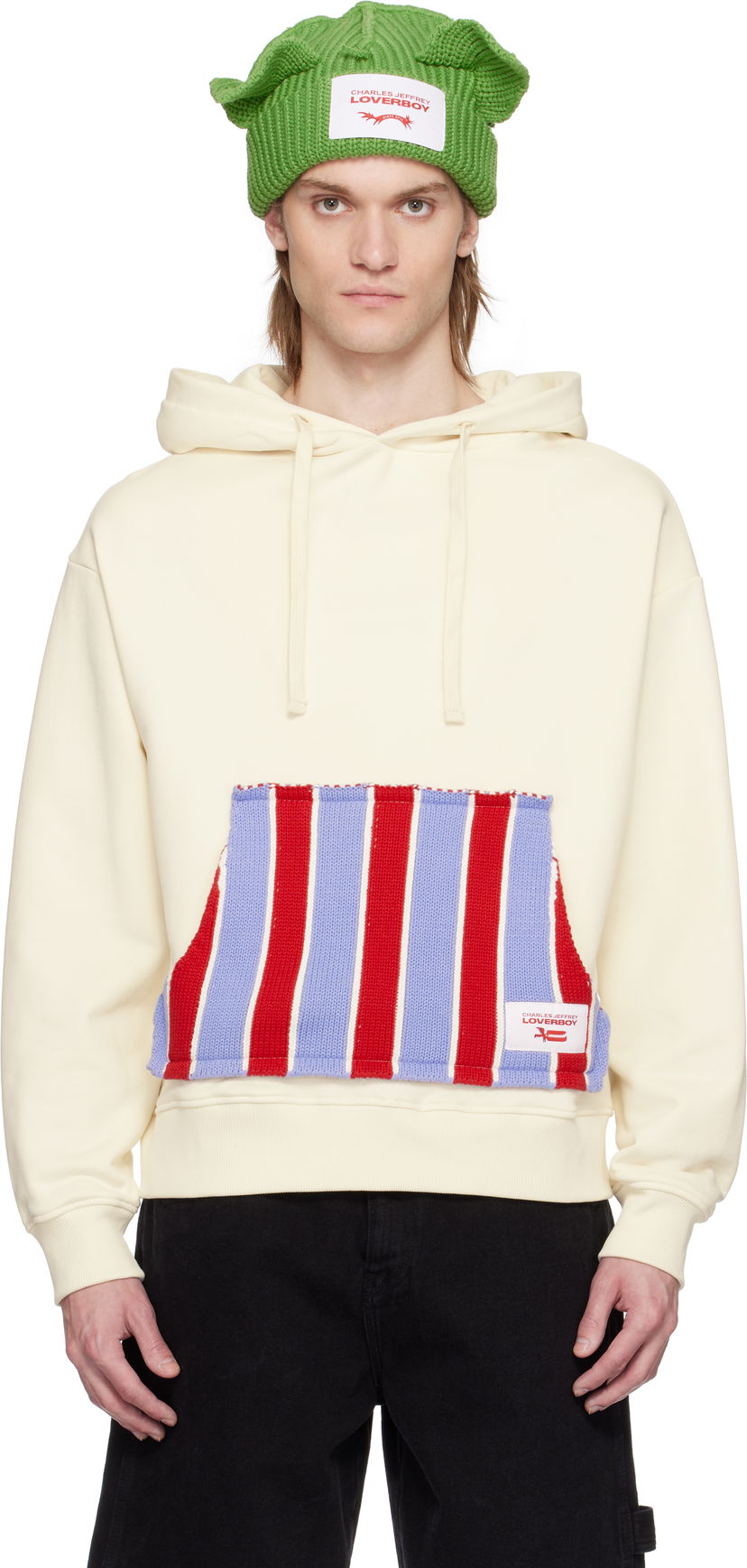 Huppari Charles Jeffrey Loverboy Charles Jeffrey LOVERBOY Knit Patch Rabbit Ears Hoodie Valkoinen | 54100901