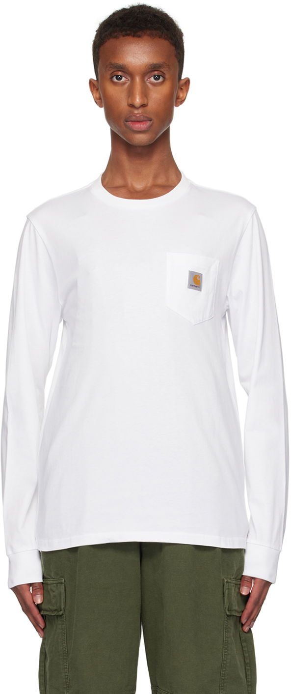T-paita Carhartt WIP Long Sleeve Pocket T-Shirt Valkoinen | I030437