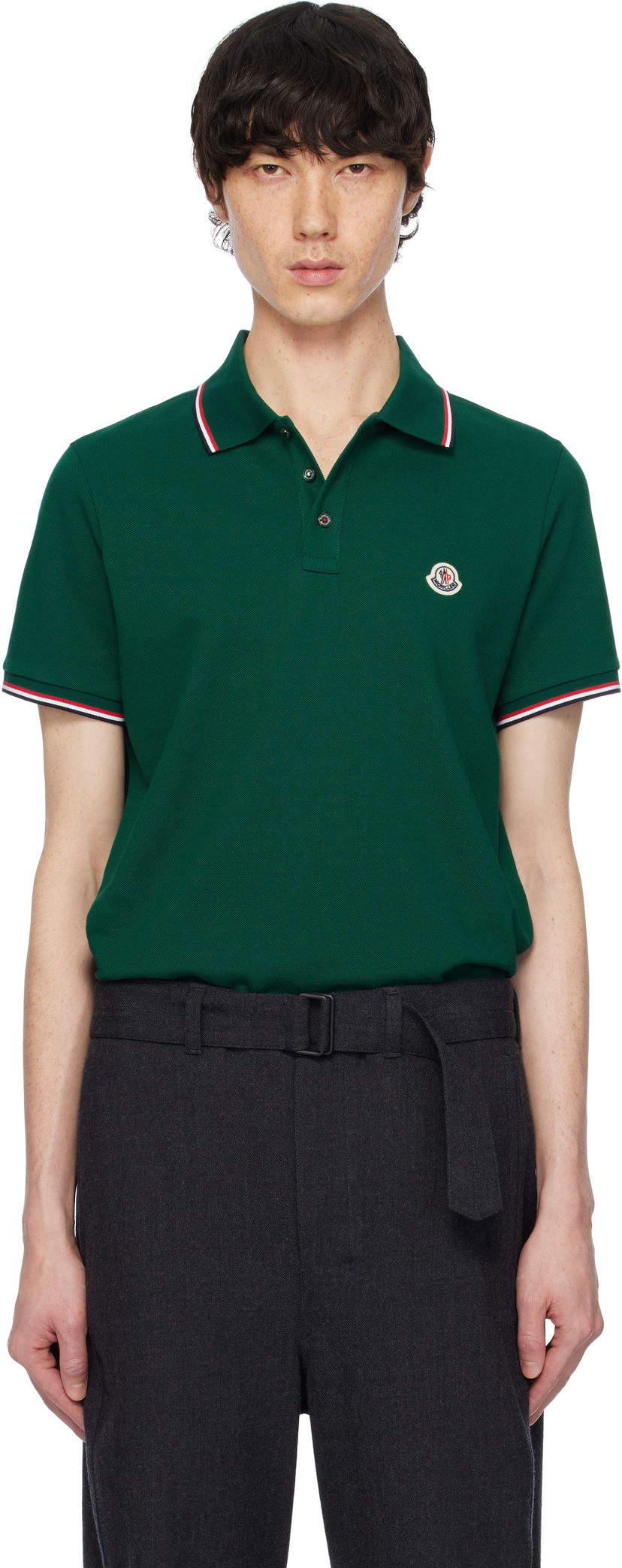 Poolopaita Moncler Moncler Cotton Piquet Polo Shirt with Tricolor Trim Vihreä | K10918A7030084556