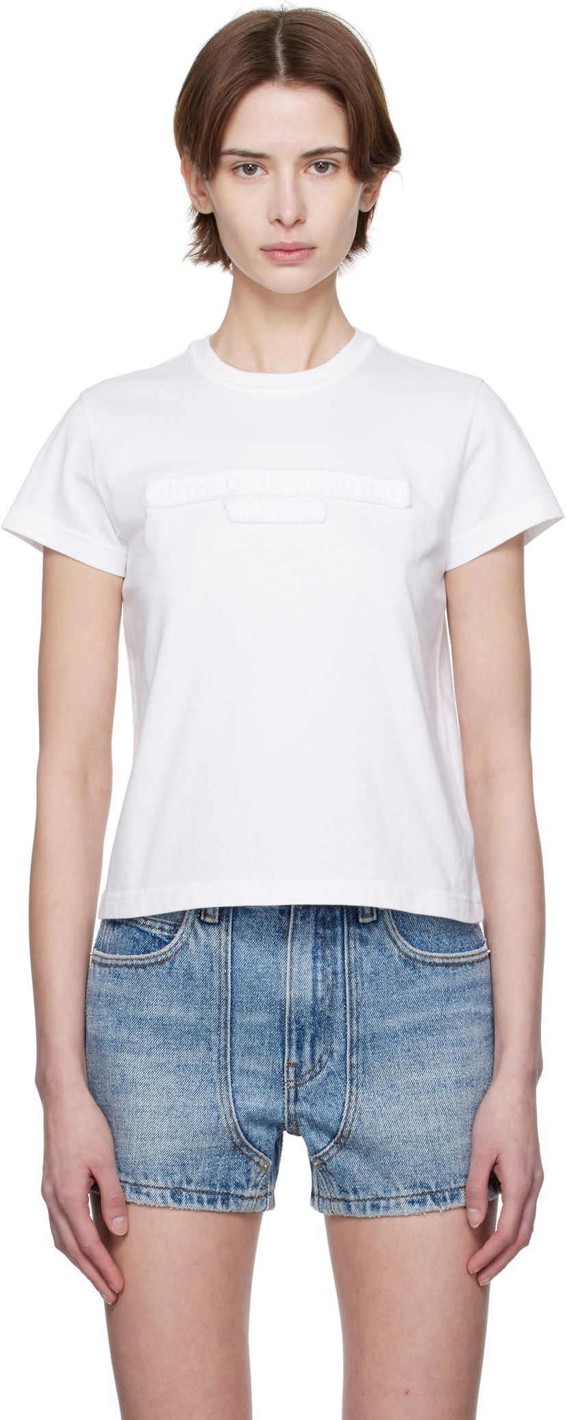 T-paita Alexander Wang Alexander Wang Distressed Logo Cropped T-Shirt Valkoinen | 1CC1251991
