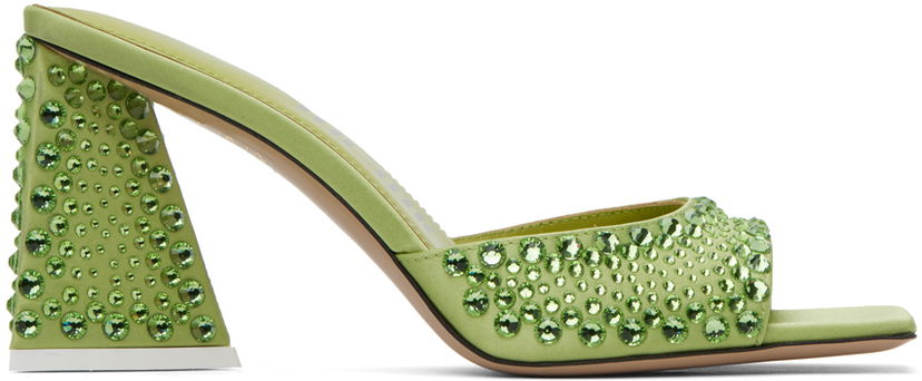 Asusteet The Attico Attico Mini Devon Crystal-Embellished Satin Mules Vihreä | 241WS772 V015T