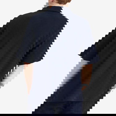 Paita Universal Works Universal Works Checkerboard Button Through Polo Shirt, Large Tummansininen | 32415-BRN, 3