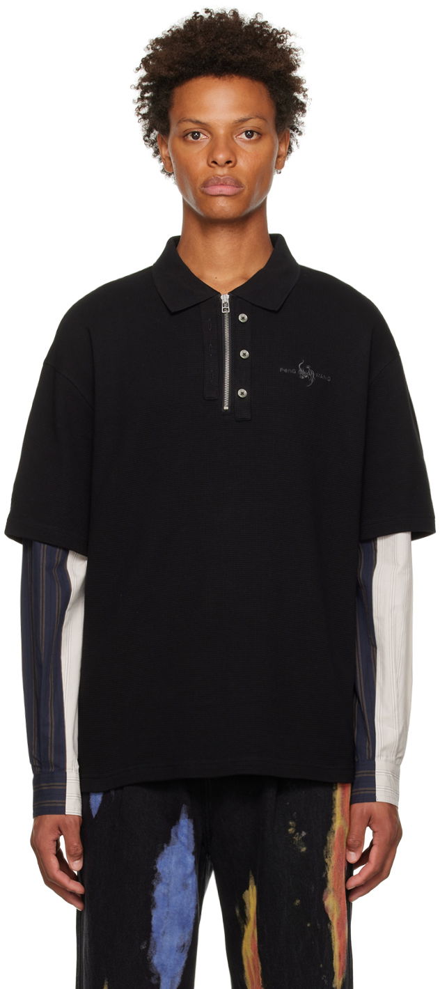 Poolopaita Feng Chen Wang Feng Chen Wang Paneled Polo Musta | FMF14PL01B