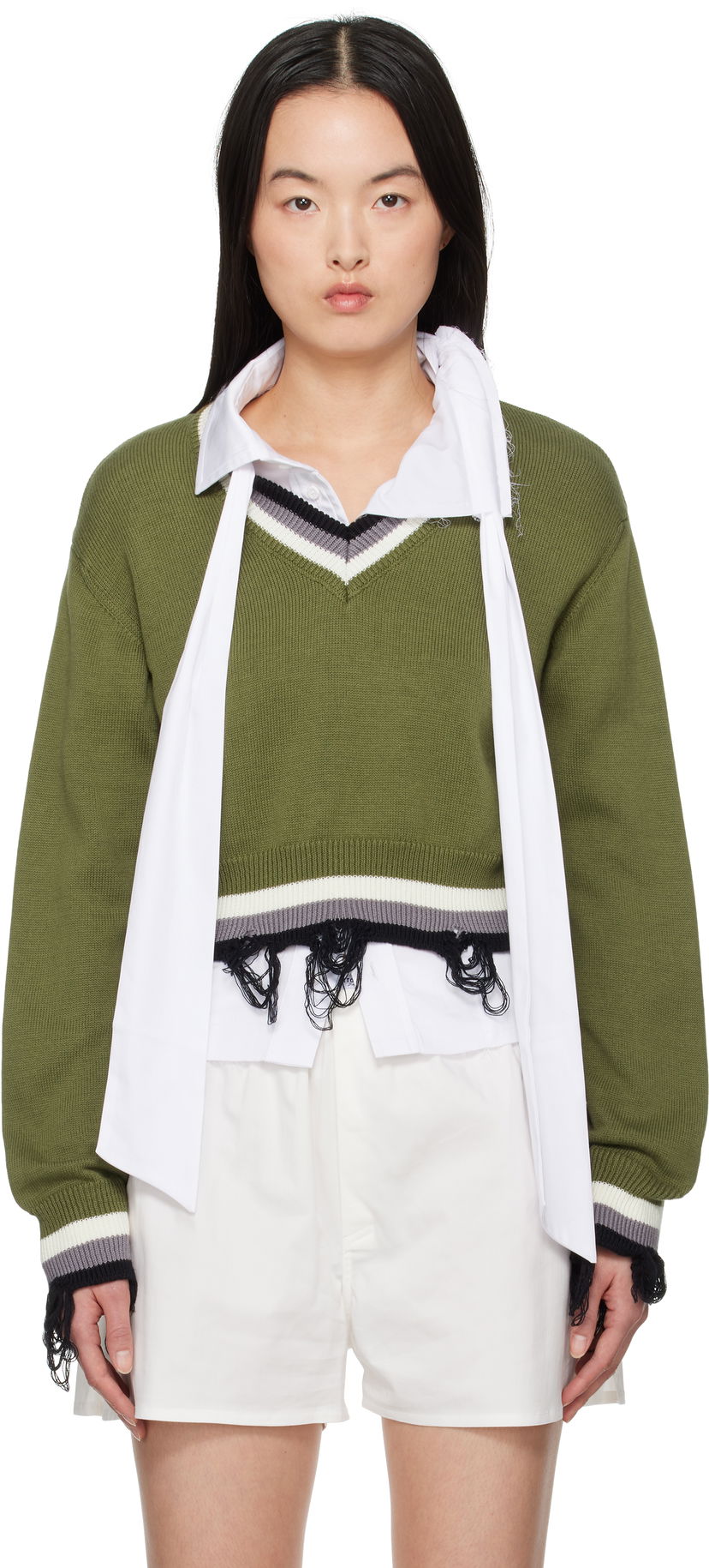 Villapaita Ottolinger Ottolinger Cropped V-Neck Sweater Vihreä | 10710150701
