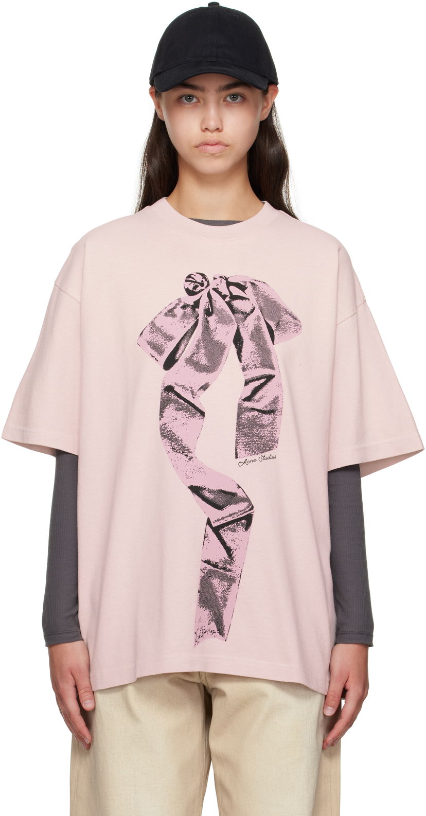 T-paita Acne Studios Acne Studios Bow Print T-Shirt Vaaleanpunainen | AL0501-