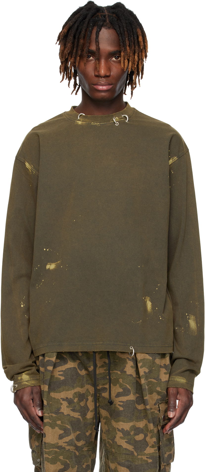 Villapaita We11done We11done Pierced Long Sleeve T-Shirt Vihreä | WD-TT0-25-771-U-CH