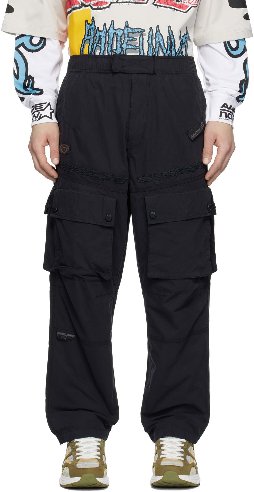 Cargo housut AAPE by A Bathing Ape AAPE by A Bathing Ape Moonface Logo Utility Cargo Pants Musta | AAPPTMB633XXNBKX