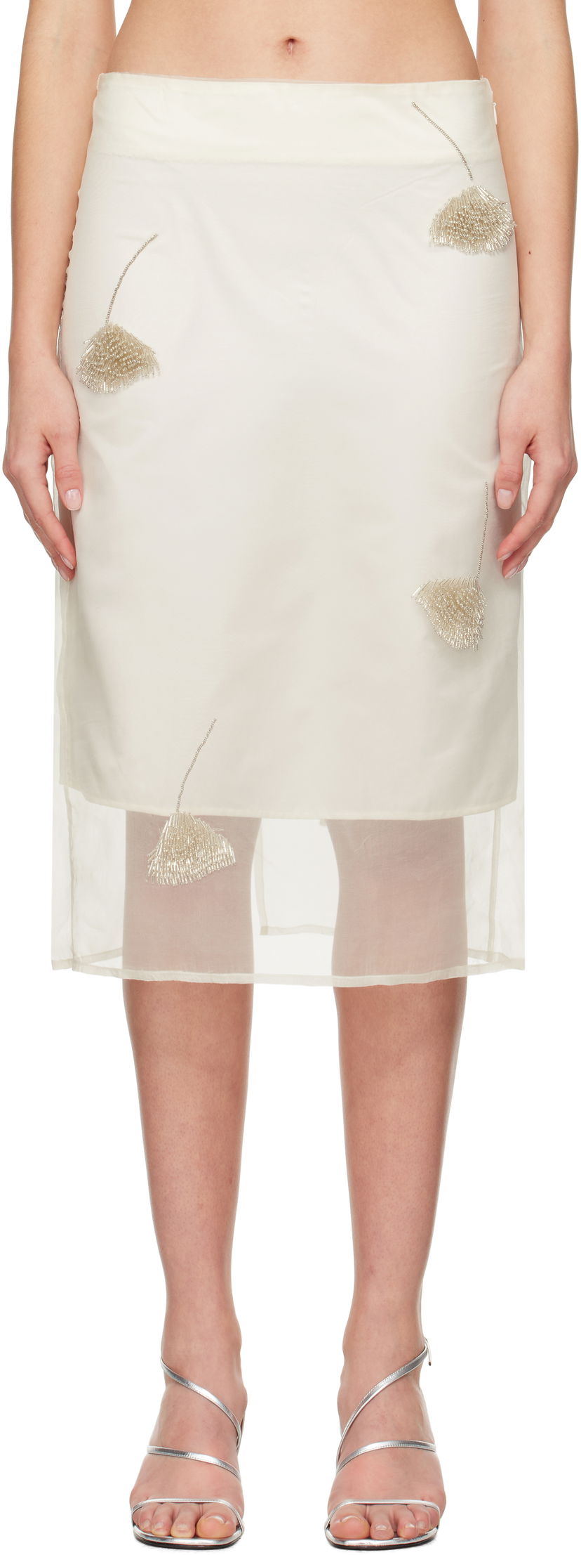 Hame Róhe Róhe Embellished Tulip Organza Midi Skirt Valkoinen | 414-32-147