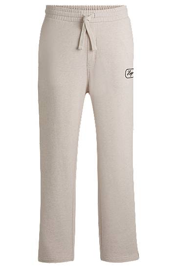 Verryttelyhousut BOSS Embroidered Cotton-Terry Tracksuit Bottoms Beige | 50545938
