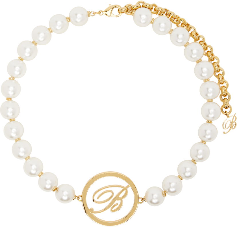 Kaulakoru Blumarine Blumarine Faux-Pearl Choker Necklace with Initial Pendant Metallinen | P522W313A