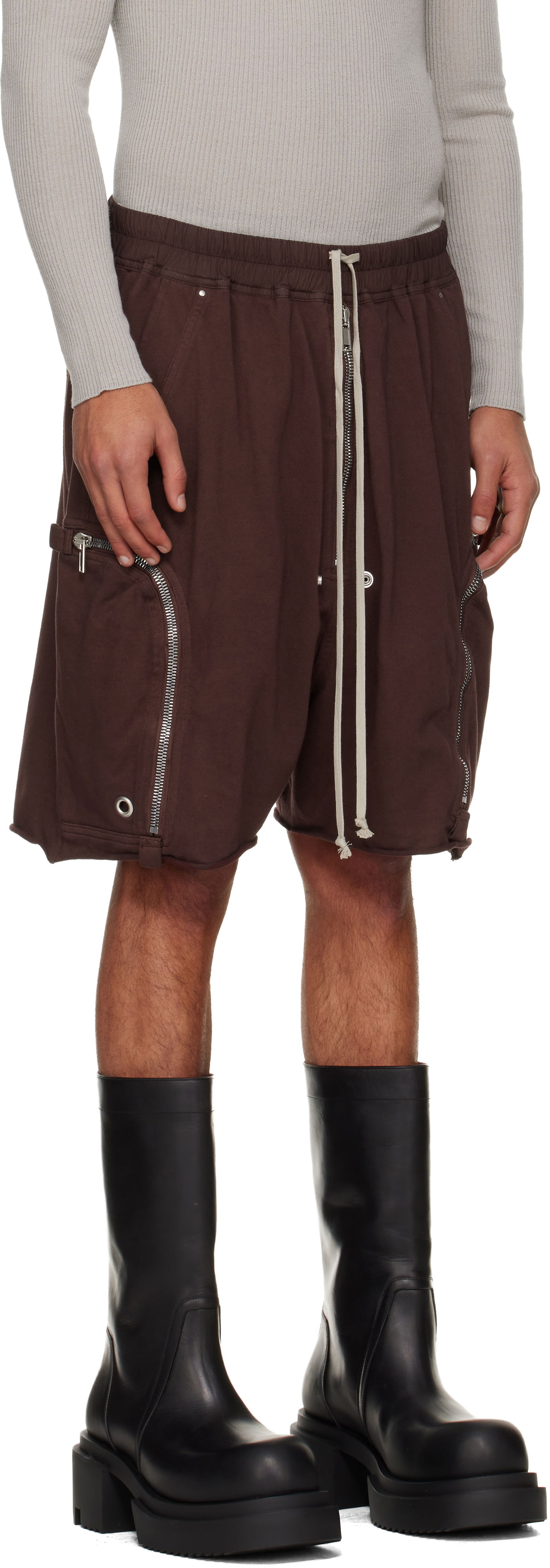 Shortsit Rick Owens Rick Owens DRKSHDW Concordians Bauhaus Drawstring Zipped Cargo Shorts with Raw Hem Ruskea | DU02E7389 RIG, 1