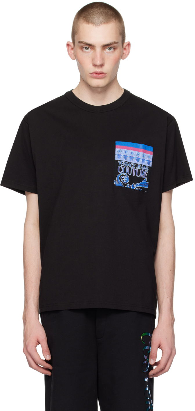 T-paita Versace Jeans Couture Black Printed T-Shirt Musta | E76GAH6RB_EJS334