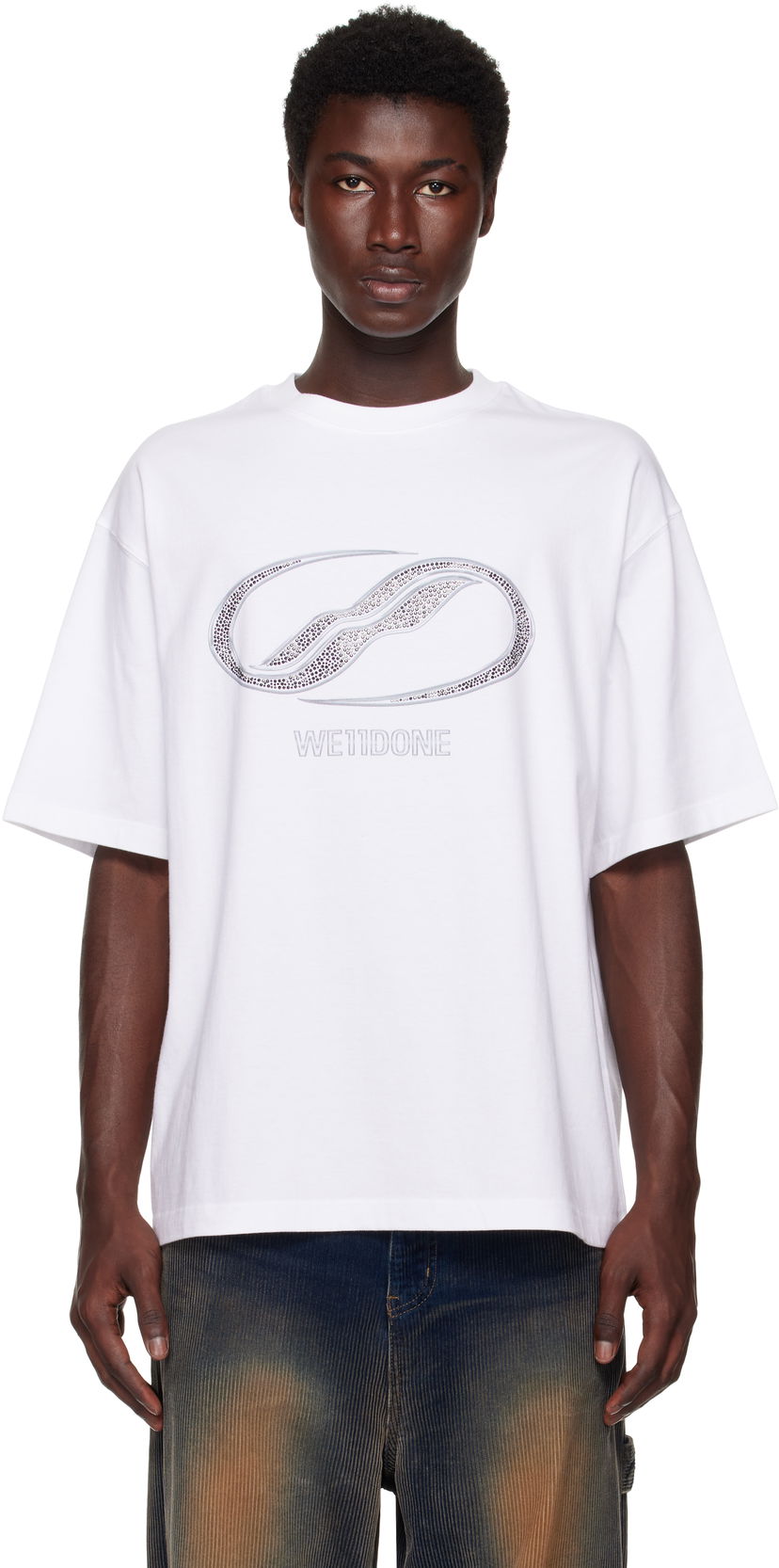 T-paita We11done We11done Rhinestoned Se11done Logo T-Shirt Valkoinen | WD-TT2-25-738-U-WH