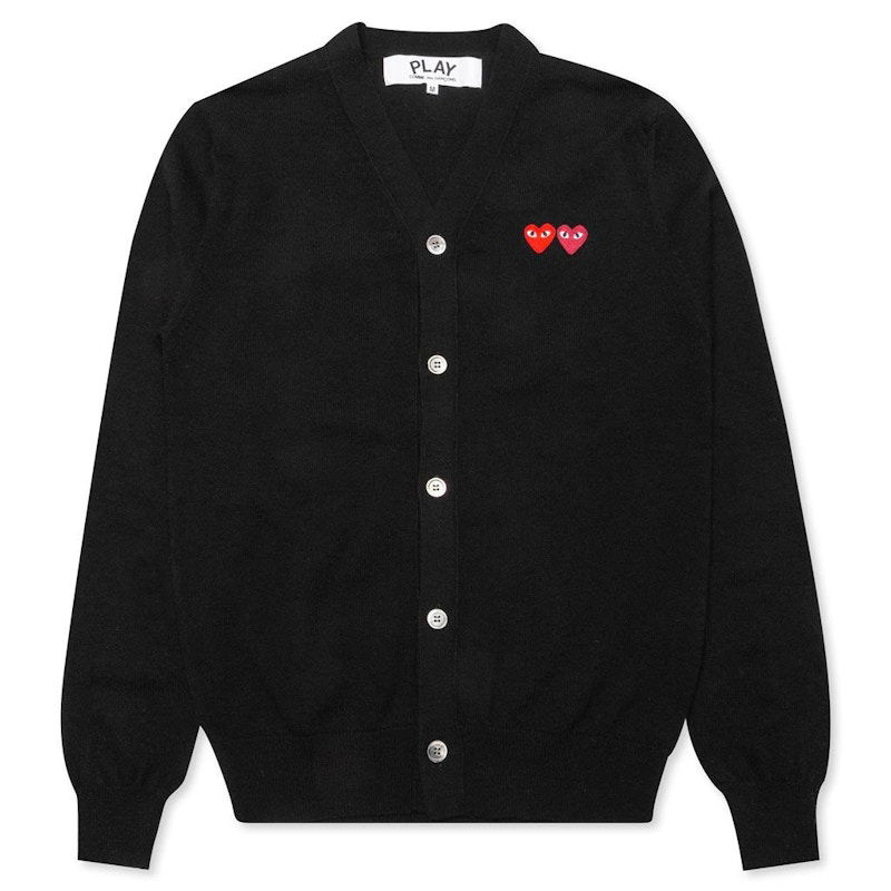 Villapaita Comme des Garçons Play Double Heart Cardigan Musta | AZ-N058-051-1