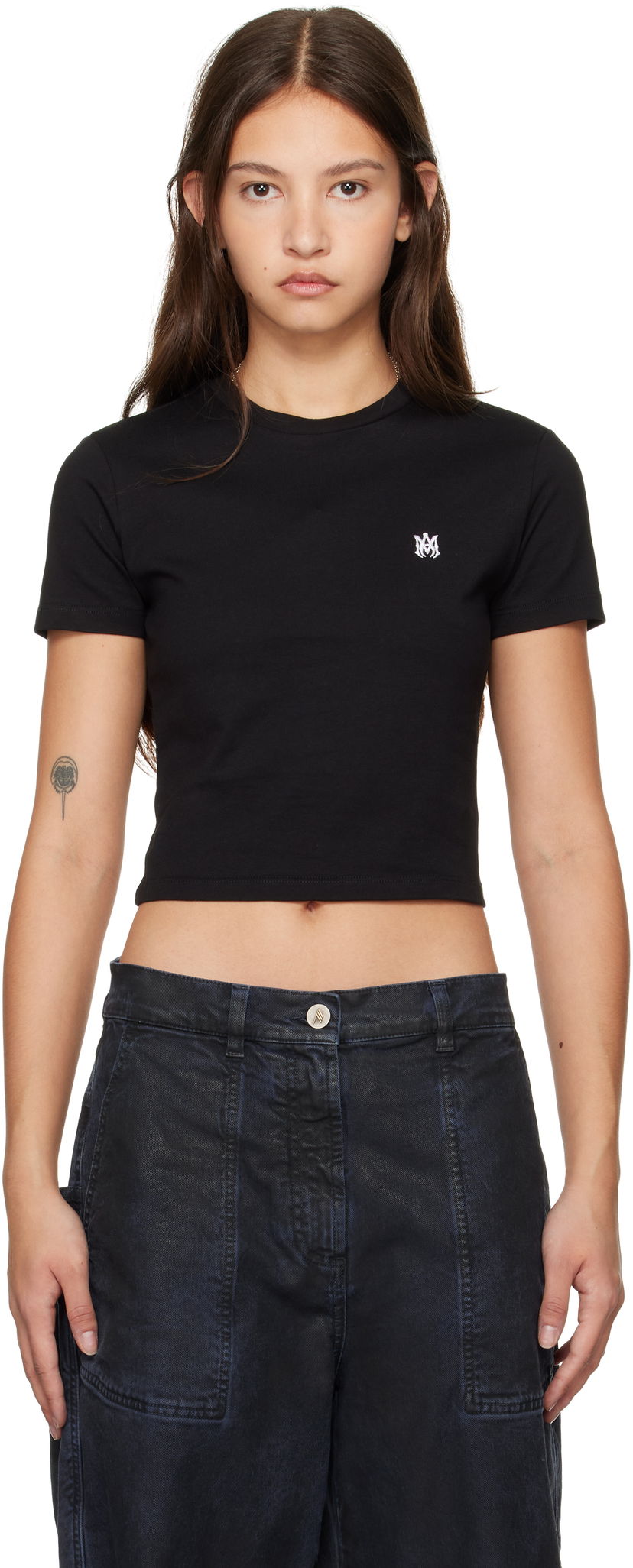 Crop top AMIRI 'MA' Embroidered Baby Tee Musta | AWJYTE1020