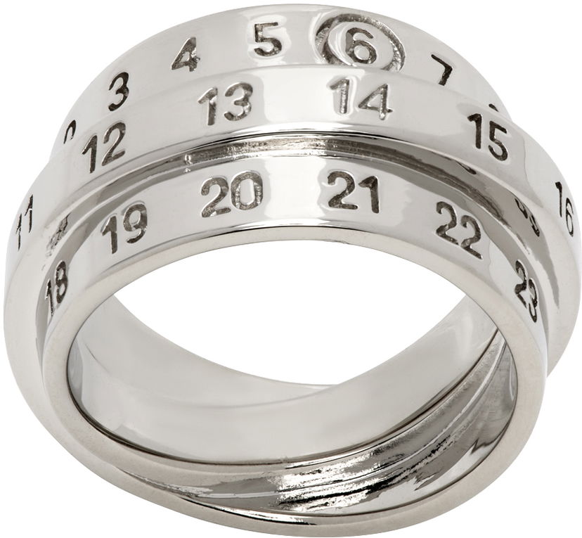 Sormus Maison Margiela Triple Logo Numeric Signature Silver Ring Metallinen | SM6UQ0073 P6627