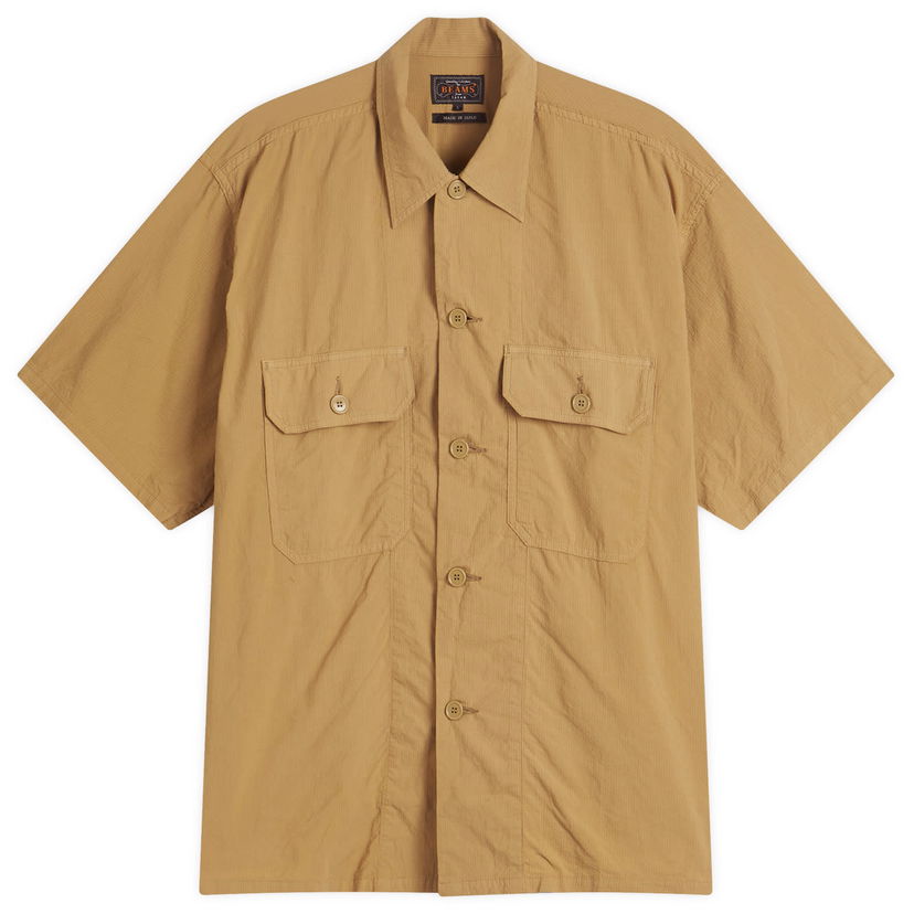 Paita BEAMS Beams Plus Textured Ripstop Short Sleeve Shirt, Size Large Beige | 3801-0186-139-24