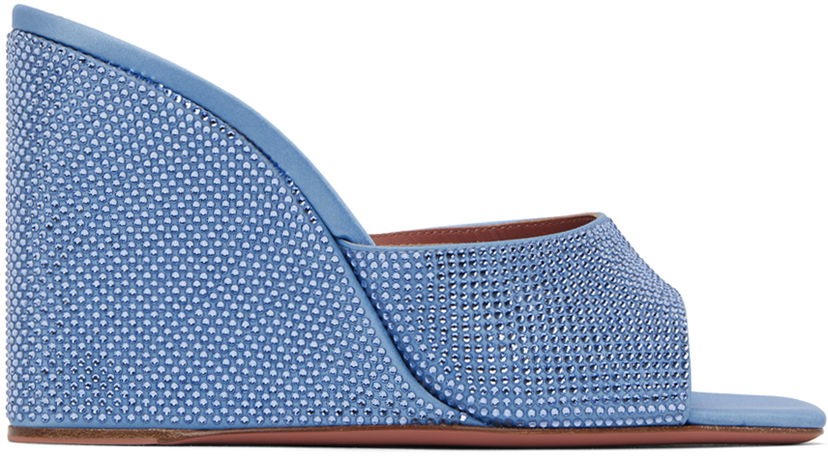 Asusteet Amina Muaddi Amina Muaddi Lupita Crystal Wedge Sandals Sininen | LUPITA CRYSTAL WEDGE SATIN
