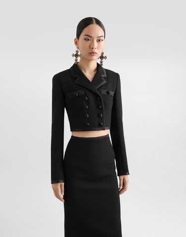 Takki Dolce & Gabbana Dolce & Gabbana Short Double-breasted Wool Crepe Jacket Musta | F27EHTFUBD2N0000, 3
