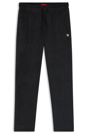 Verryttelyhousut BOSS Ribbed-velvet Drawstring Tracksuit Bottoms with Stacked Logo Label Musta | 50549838