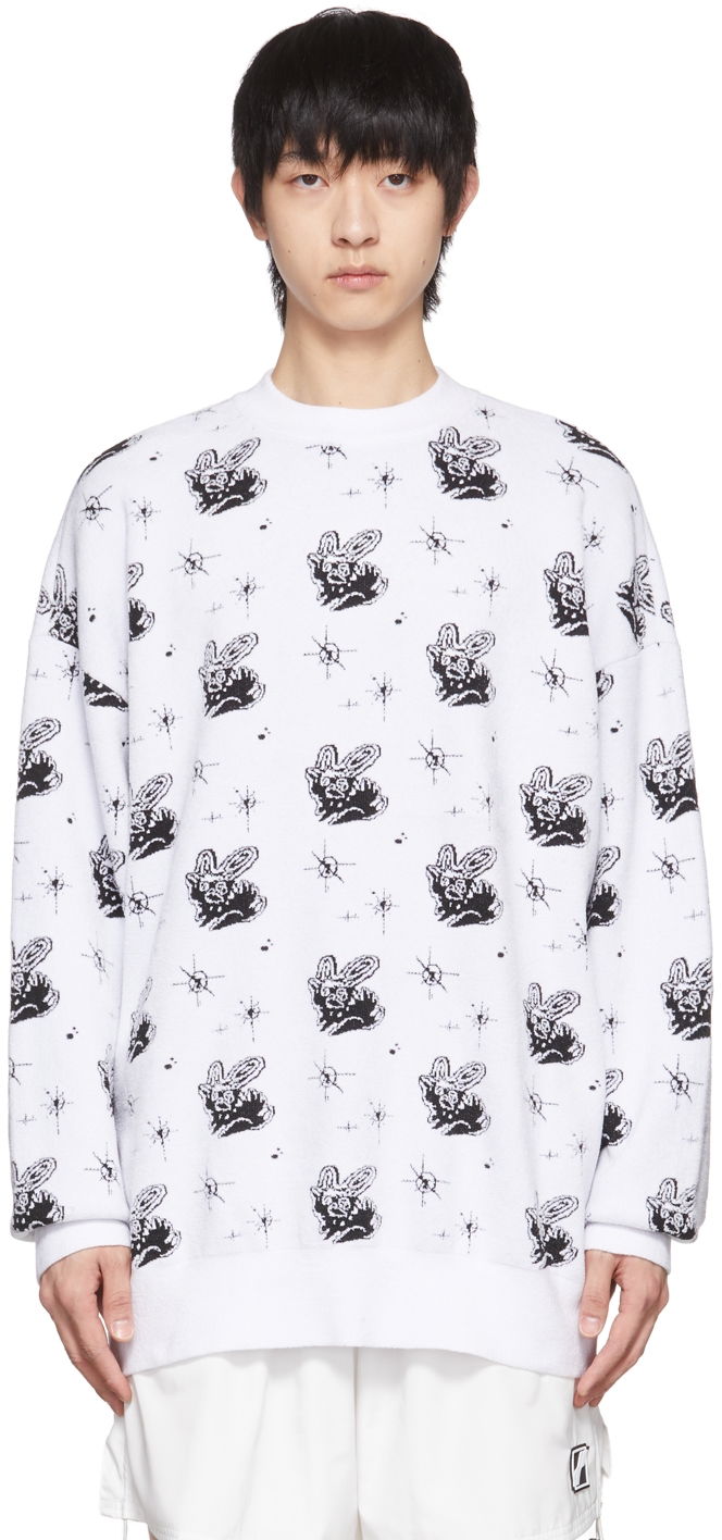 Villapaita We11done Monster Print Reversible Sweater Valkoinen | WD-KT1-22-651-U-WH