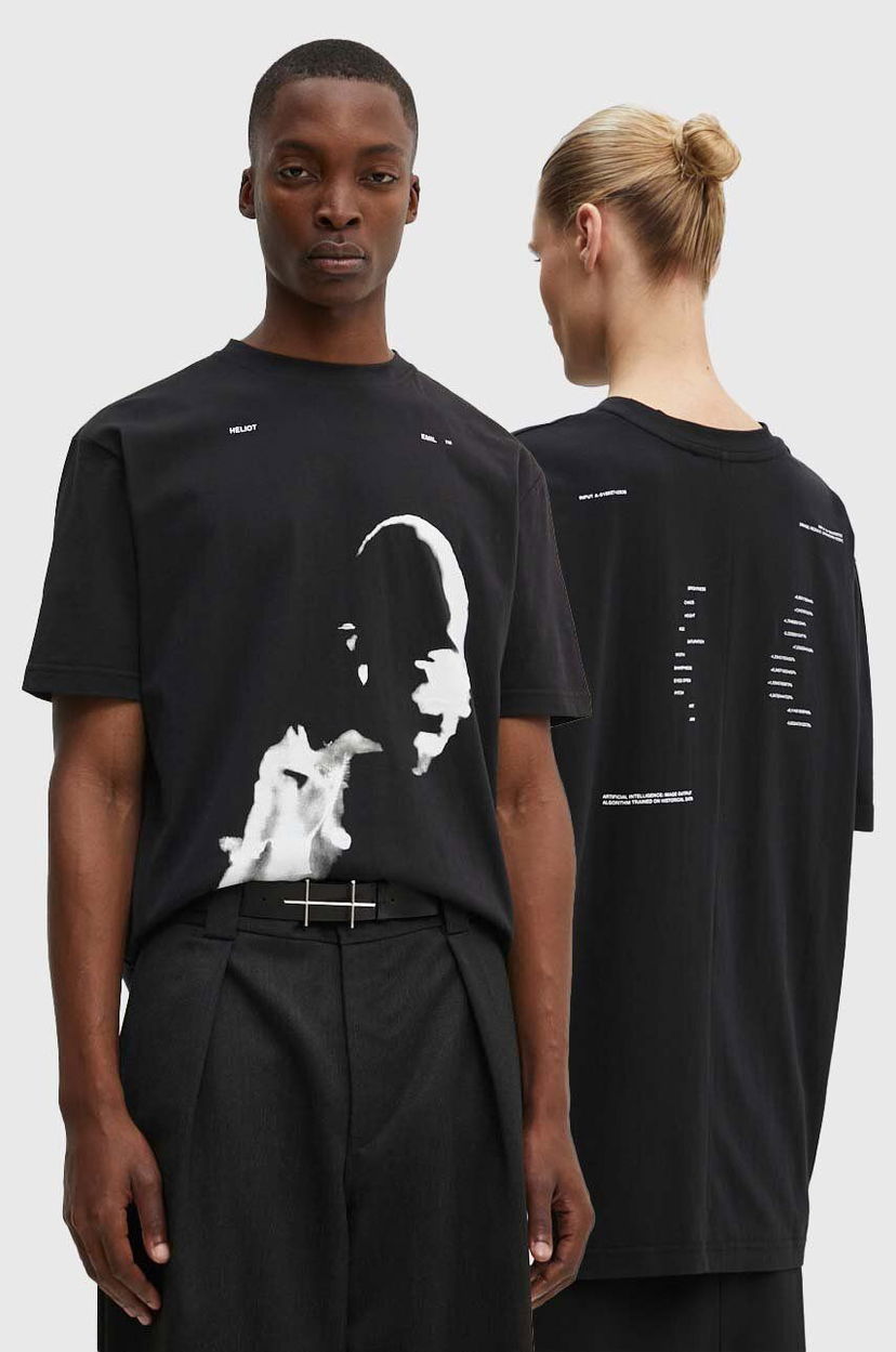 T-paita HELIOT EMIL Abstract Portrait Print T-Shirt Musta | HE.M.09.041.C07