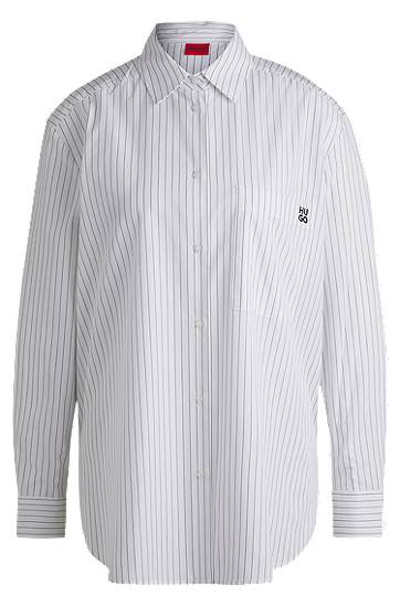 Paita BOSS Oversized Striped Cotton Shirt Valkoinen | 50533037